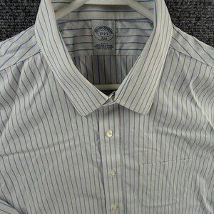 Brooks Brothers Non Iron Button Up Stretch 17 32/33 Slim Striped Blue White